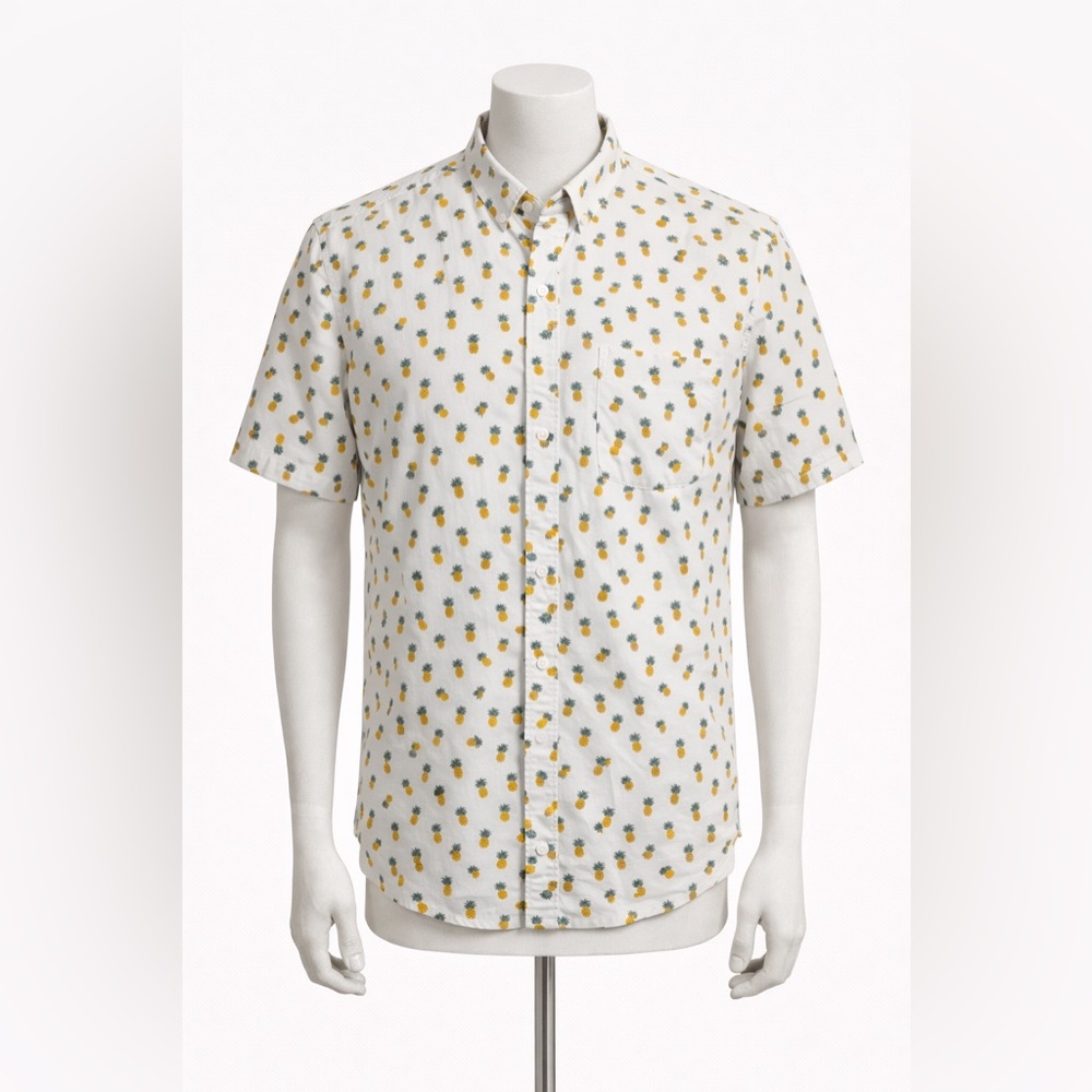 Johnston & Murphy Pineapple Print Short Sleeve Button Down Shirt Size L